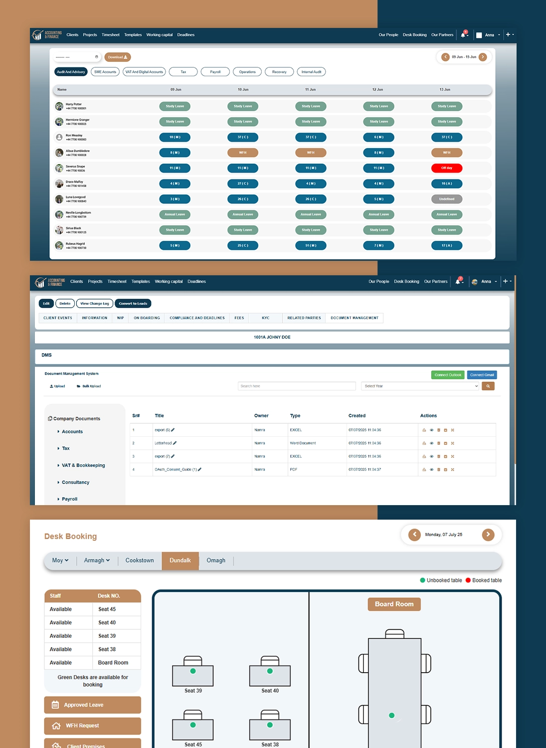 Accounting and finance CRM software dashboard design